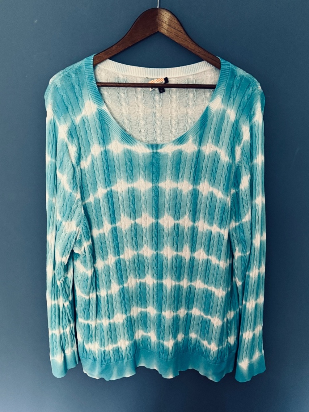 Talbots Blue and White Tie-Dye Cable Knit Sweater 3X - Picture 1 of 5